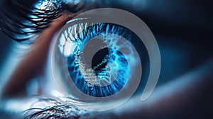 Human eye connecting with digital data and artificial intelligence