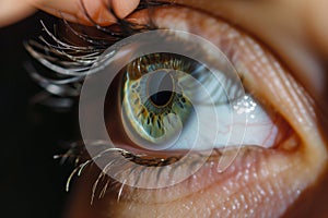 human eye with a contact lens being applied