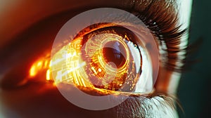 Human eye featuring digital circuit design and data lines