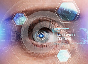 Human eye with futuristic interface. Technology. Augmented reality.