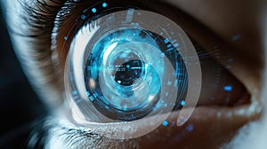 Human eye with futuristic technology and augmented reality interface