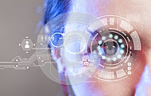 Human eye and graphical interface. Smart wearable technology concept