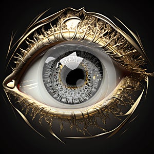 Human eye gray color bronze gold stylization. AI generative illustration