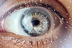 The human eye with the image of the brain in the pupil. Concept of artificial intelligence