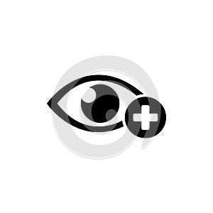 Human Eye with Plus, Farsighted Vision, Hyperopia Flat Vector Icon