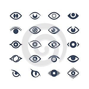 Human eye, supervision and view symbols. Looking eyes vector silhouette icons