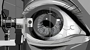 Human eye undergoing vision examination with slit lamp