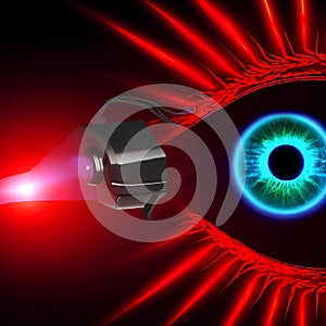 Human eye vision and laser beam sci fi concept