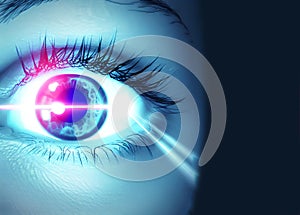 Human eye vision and laser beam sci fi concept