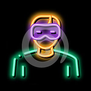 human with eyes mask neon glow icon illustration