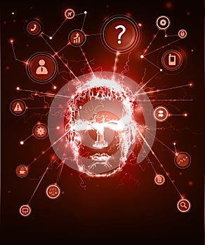 Human face, Abstract background made of Electric lighting effect.