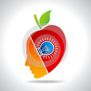 Human face with bulb, eco icon