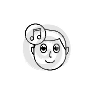 human face character mind in music note icon