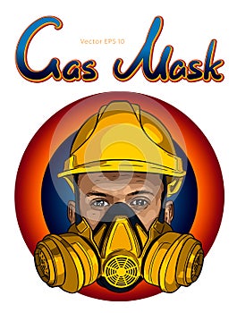 Human face with gas mask and hard hat vector sketch