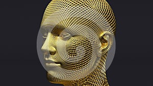 Human face mesh, futuristic cyber metal head, digital technology, smart machine concept, artificial intelligence