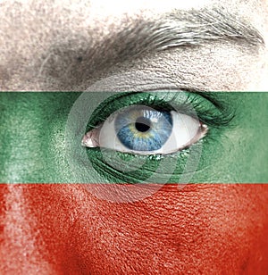 Human face painted with flag of Bulgaria