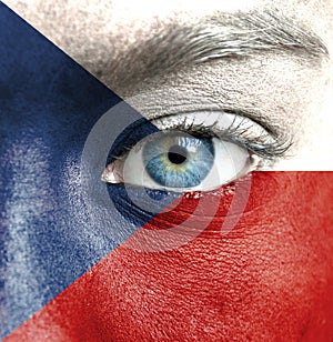 Human face painted with flag of Czech Republic