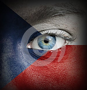 Human face painted with flag of Czech Republic