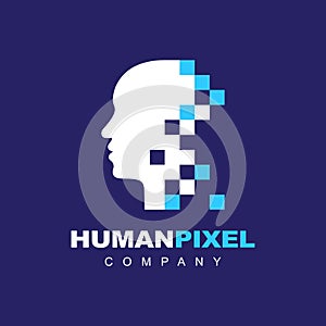 Human Face Pixel Technology Logo Symbol Vector