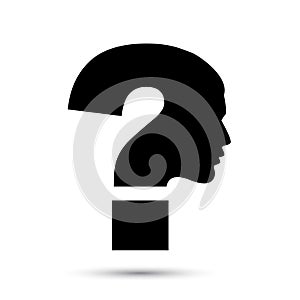 Human face with question mark vector icon