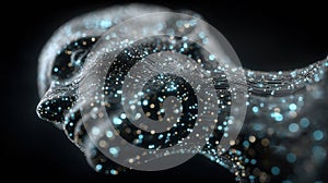 Digital representation of a human face with a circuit-like pattern and glowing elements