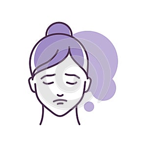 Human feeling depression line color icon. Face of a young girl depicting emotion sketch element. Cute character on