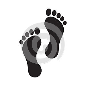 Human feet black silhouette on white background. Footprint with toes symbol icon