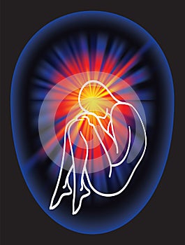 Human in a fetal, crouching pose