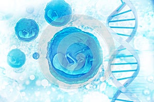 Human fetus and dna structure on scientific background