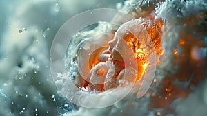 Human fetus inside the womb. Pregnant woman's belly inside. Motherhood. Unborn human embryo baby in uterine wall 4k