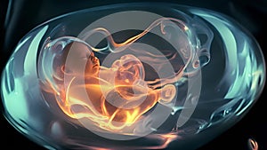 Human fetus in the womb prior to birth, approx. 12 - 16 weeks after conception. Human fetus baby concept inside