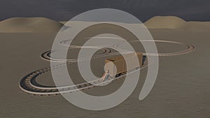 A human figure moving heavy struggles in circle way. No exit. 3d illustration