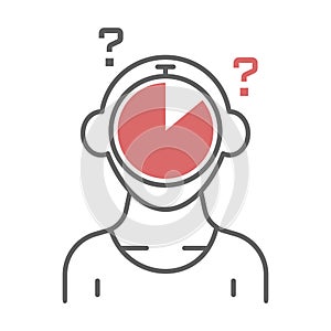 Human figure with stopwatch on his face. Quiz, query, Questions concept. Flat style illustration.