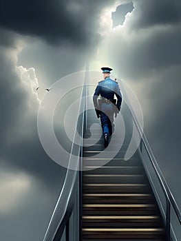 the human figures ascend a stairway of clouds to reach the heaven.