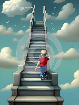 the human figures ascend a stairway of clouds to reach the heaven.