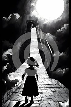 the human figures ascend a stairway of clouds to reach the heaven.