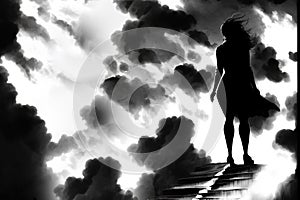 the human figures ascend a stairway of clouds to reach the heaven.