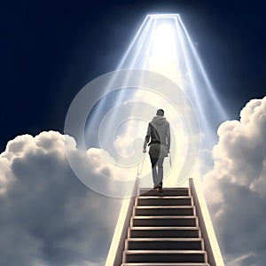 the human figures ascend a stairway of clouds to reach the heaven.