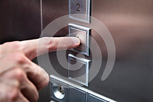 Human Finger Pressing Elevator Button