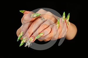 Human fingers with long fingernail and beautiful m