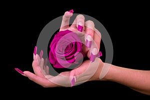 Human fingers with long fingernail and beautiful m