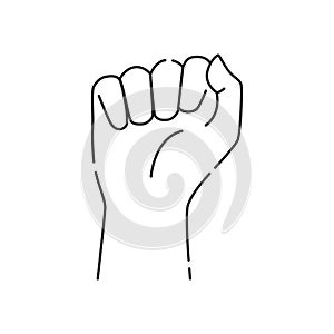 Human fist black line icon. Hand showing power symbol. Pictogram for web page, mobile app, promo. UI UX GUI design element.