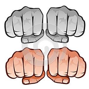 Human fist front, four icons on white background