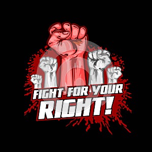 Human Fists Up Revolution - Vector Illustration. Fist of revolution. Black background.