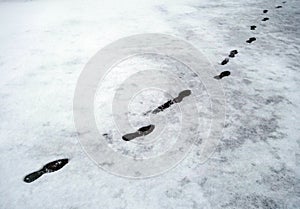 Human foot prints in snow