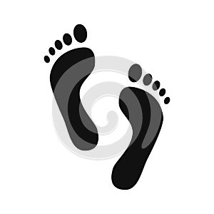 Human footprint. Black silhouette of man footprints. Vector icons isolated on white background