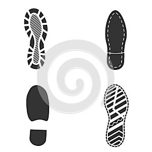Human footprints icon set. Footprints silhouettes shoes isolated on white background, such as idea of logo