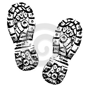 Human footprints shoe silhouette. Boot Imprint.