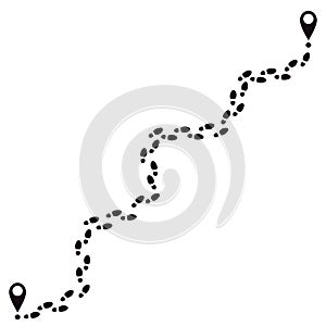 Human footprints track. Footsteps route, walking feet tracks with pin, human foot steps way track silhouette vector