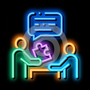Human Giving Puzzle Piece neon glow icon illustration